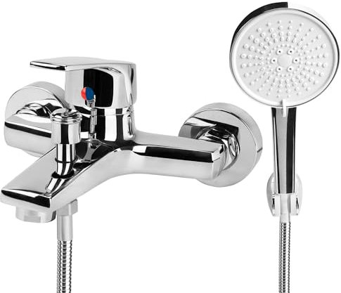 Rubinetto Vasca da Bagno con 5 Modalità di Doccia, Rubinetto per vasca a Parete Miscelatore Vasca da Bagno Ottone Rubinetto da Bagno Rubinetto Doccia Miscelatore Doccia Per Doccia e Bagno(Argento)