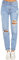 Roskiky Damen Jogginghose Baumwolle Straight Leg Jeans Elastische Mom Fit Blau M