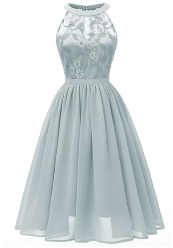 Robe Rouge Damen Prinzessin Floral Cocktail Ausschnitt Party Swing, Grau, X-Groß