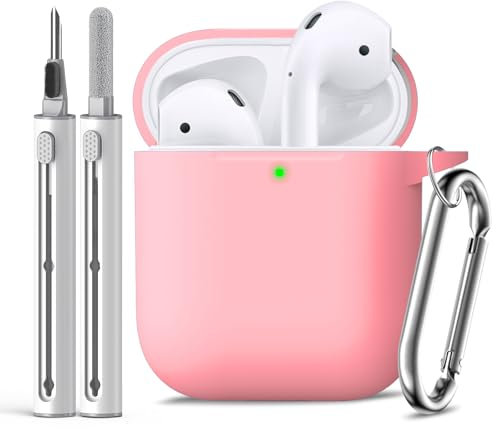 Inesore Compatible with AirpodsCase Cover, Soft Silicone Protective Case for Apple AirPods 2nd/1st Generation Charging Case with Keychain and Cleaner Pen, for Women Men-Pink