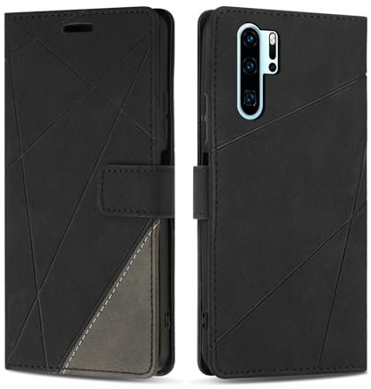 SONWO Handyhülle für Huawei P30 Pro Hülle, Premium PU Leder Handyhülle Wallet Silikon Schutzhülle Klapphülle für Huawei P30 Pro, Schwarz