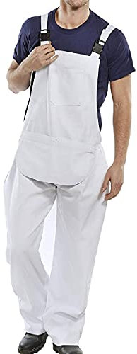 Fashion Mark Salopette da lavoro da uomo, comoda e resistente, in cotone resistente, per adulti, salopette da lavoro, pantaloni da uomo, bianco, 56