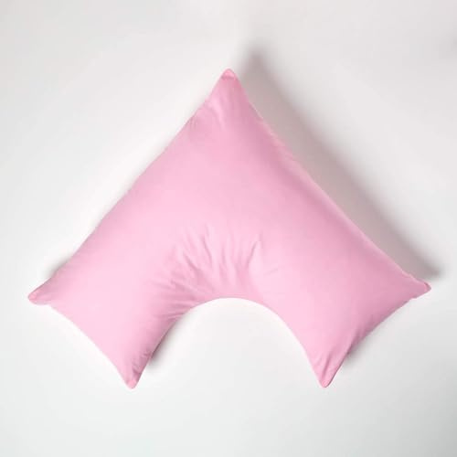 HOMESCAPES Pink Pure Egyptian Cotton V-Shape Pillowcase 200 TC 400 Thread Count Percale Equivalent Pillow Case For Nursing Pregnancy and Elderly Pack of 2