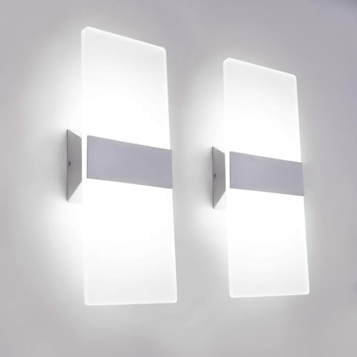 KICAAO 2 Stück Wandleuchte 12W Acry LED Wandleuchte Moderne Warmweiß 6000K für Flur Wohnzimmer Schlafzimmer Und andere Indoor-Szenen Nicht dimmbar (Weisses licht 6000K)