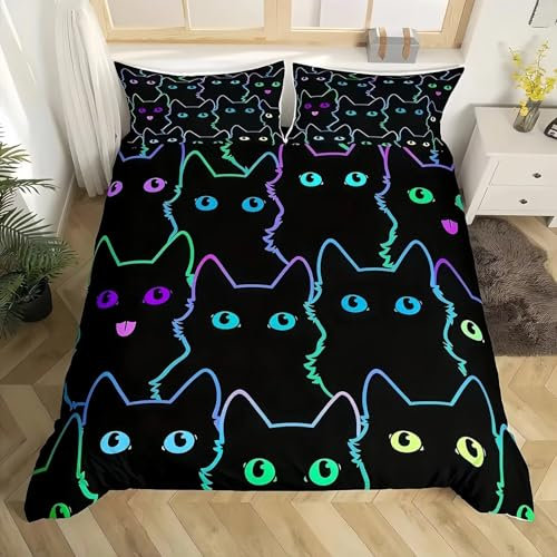 Tabeskly Mädchen Cute Katze Kitty Katzenmotiv BettwäSche Kinder Katzenbettwäsche KinderbettwäSche Bed Duvet Cover Bedding Set 135×200cm