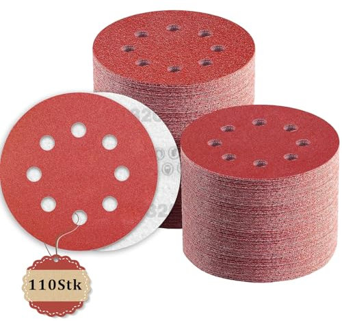 110 Stück Schleifpapier 125mm Klett 320 Körnung, 8 Loch Schleifscheiben 125mm Rund Klett für Exzenterschleifer by TWSTYFAL
