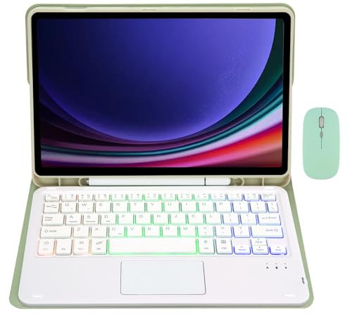 GUPENAA Custodia con Tastiera per Samsung Galaxy Tab S9 Fe 10.9'' 2023 (SM-X510/SM-X516) con Touchpad, 7 Colori Retroilluminati, Tastiera Bluetooth Wireless Rimovibile Magnetica con Mouse,Verde