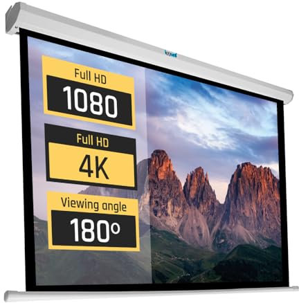 iggual Écran de Projection 106 Pouces - Enroulable Manuel Panoramique - Format 16:9 - Angle de Vision 180º - Hauteur Réglable - Adapté Mur/Plafond - Compatible 4K et Tout Projecteur, (234x131 cm)