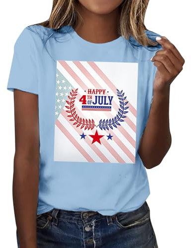 Generisch 2024 Top da donna casual basic t-shirt allentata girocollo manica corta estate set stivali estivi donna, Azzurro, M