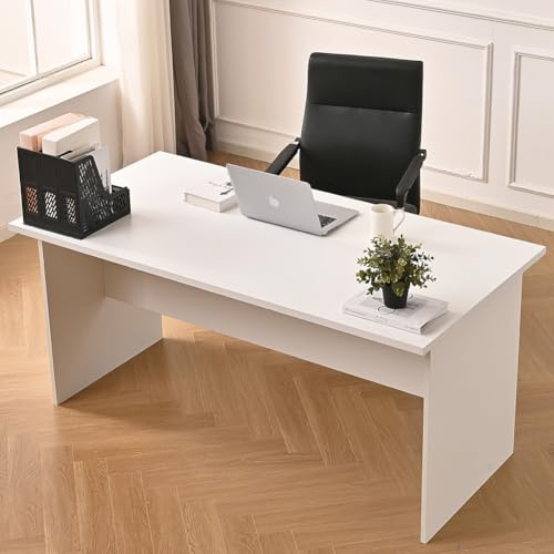 Shally Dogan Scrivania da Ufficio in Legno per Computer, Tavolo Desk Porta PC per Studio, Lavoro, Cameretta, Home Office Stile Moderno, Resistente agli Urti, 160x80x74cm (Bianco)