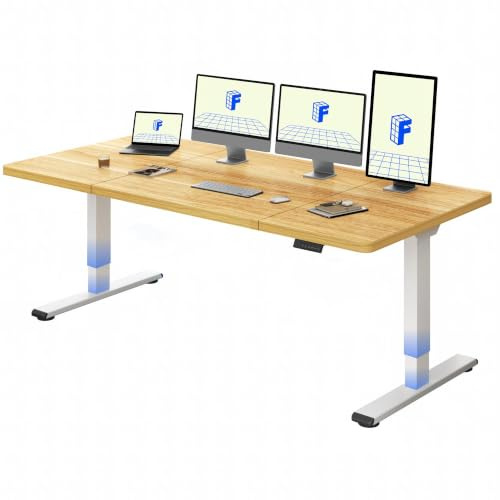 FLEXISPOT Bureau Assis Debout 200 x 80 cm avec 2 Moteurs Puissants, Table Stable Réglable en Hauteur, Bureau Électrique avec Fonction Mémoire (Blanc + Maple)
