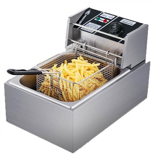 FfiMe Friggitrice elettrica da 10 Litri, friggitrice da 2500 W con cestello, friggitrice da banco in Acciaio Inossidabile, Temperatura Regolabile, utilizzata in ristoranti, Fast Food