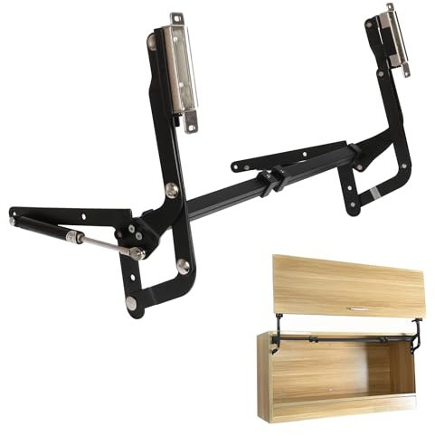 Bisagra de elevación vertical, brazo neumático de elevación vertical, bisagra mecánica de cocina, cierre lento, duradera y silenciosa, ajuste para gabinetes de 50 a 90 cm, color negro mate