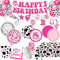 131 PCS Cowgirl Birthday Party Decorations Disco Cowgirl Party Decorations - Includes Plates, Napkins, Cups, Banner, Hanging Swirl, Tablecloth, Balloon for Western Cowgirl Party Decorations, Serve 24