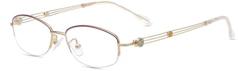 HELES Blue Light Blocking Reading Glasses for Women Metal Oval Half Rim Anti-Reflection UV Coating Computer Glasses-Rose Gold||+1.00 Strength