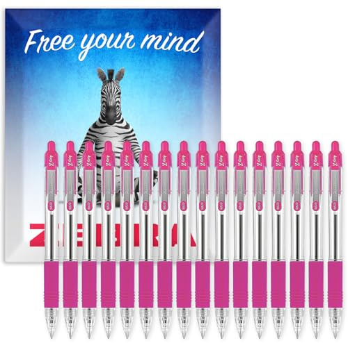 Zebra Pen Z-Grip Retractable Ballpoint Pens - 1.0mm Nib - Pack of 16 - In Envelope Gift Packaging - School, Writing, Work, Office (Pink)
