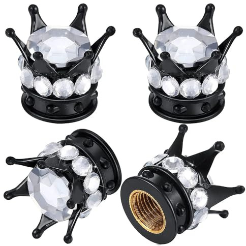 Autoradstaubkappen 4 stücke Krone Reifen Ventilkappen Bling Bling Kristall Strass Krone Fahrzeug Ventildeckel für Alle Autos SUVs Fahrräder und Motorräder