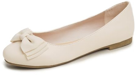 Feversole Women's Round Toe Cute Bow Trim Ballet Flats Dolly Shoes Ivory Vegan Leather 6.5 UK