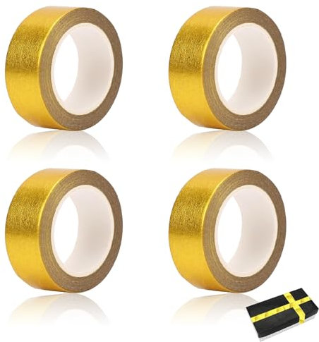 DONOONIS 4 Rollen Klebeband Gold,Goldfolie Washi Tape,Selbstklebende Goldband 15mm x 5m,Deko Klebeband,Selbstklebend Craft dekorative Klebeband für DIY Handwerk Scrapbooking Geschenkverpackung