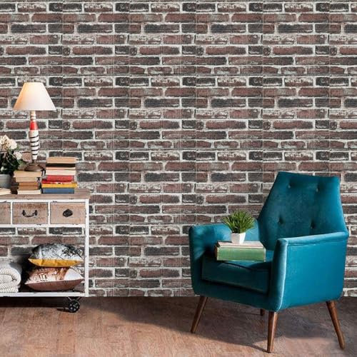 3D Tapete Wandpaneele Selbstklebend Ziegel,3D Ziegel Tapete,Steinoptik Tapete Wasserdicht Wandaufkleber,10 Stücke 38 * 35CM,DIY Wandtapete,Geeignet für Schlafzimmer,Wohnzimmer (Retro Rot, 35x38)
