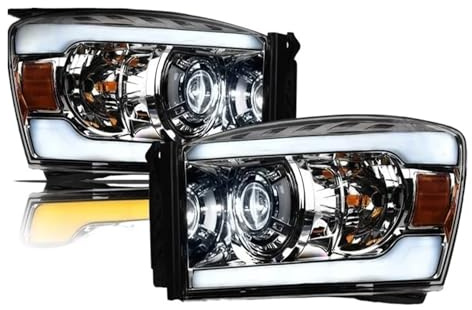 Fanali Per Dodge Ram 1500 2500 3500 2006 2007 2008 2009 Barra Luminosa LED Sequenziale Luce Di Avvio-Cromato Ambra Faro Anteriore