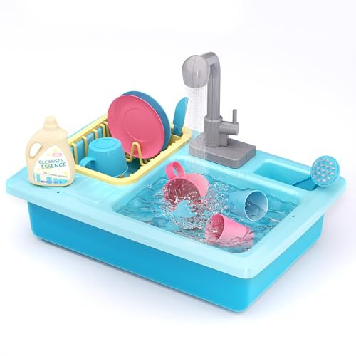 AIQI Giocattoli da Lavello per Bambini, Giocattolo da Cucina Multifunzionale con Rubinetto Elettrico, Accessori Cucina Giocattolo per Bambini Dai 3 Anni Giocattoli di Ruolo per Ragazzi Ragazze