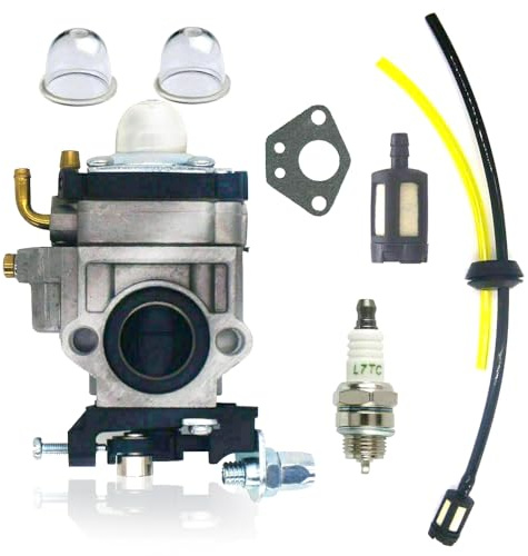 Freischneider Vergaser Kit Für Motorsense 52ccm 49ccm Fuxtec Timbertech Rotfusch mit Dichtung Schlauch Zündkerze Benzinfilter