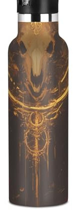 Mysterious Bull Skull Tribal Style Red BPA-Free Leak Proof Sport Insulated Water Bottle With Straws Leak-proof Keeps Hot and Cold for Travel and Sports termo para mujer