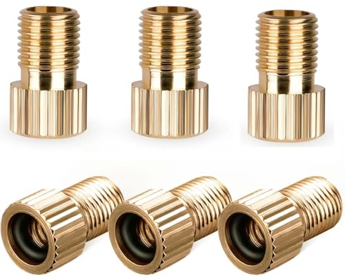 6 Pack Adapter Französisches Ventil, Fahrradventil Adapter mit Dichtring DV SV auf AV Ventilkappen Fahrrad Messing Tubeless Ventil, Adapter Fahrrad Ventil Adapter Set für Rennrad, MTB & E-Bike