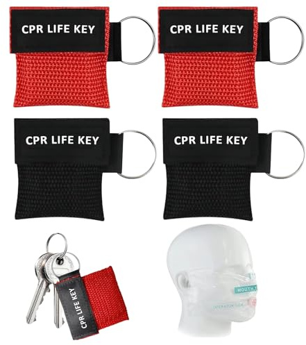 4 Stück Erste Hilfe Beatmungsmaske mit Schlüsselanhängern, Tragbare CPR Maske Face Shield, Geeignet für den Notfalleinsatz im Auto, zu Hause Oder Unterwegs