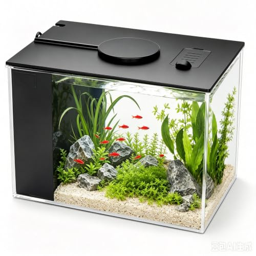 3,7L Kleines Betta Aquarium Komplettset, Nano Aquarium aus Acryl mit leiser Pumpe & Filter, LED-Beleuchtung mit 10 Helligkeitsstufen & 3 Farbmodi, ideal für Kampffische, Garnelen, kleine Fische & Pfla