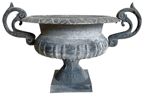 L'Héritier Du Temps Grand Vase Vasque Chambord Jardinière de Pilier Pot de Fleur en Fonte Grise 37,5x41x61cm