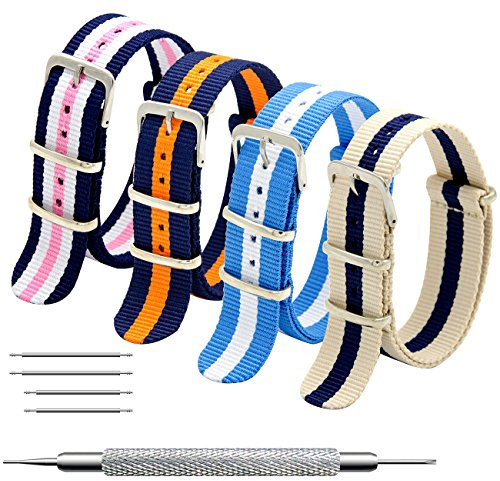 MEGALITH Nylon Watch Strap 4/8-Pack: One-Piece Multi-Color Replacement Band | 16mm 18mm 20mm 22mm 24mm Premium Ballistic Washable Breathable for Daily/Outdoor - Includes 1 Tool and 4 Spring Bars