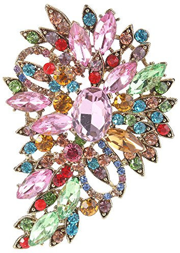 EVER FAITH Damen Marquise Österreichische Kristall Hochzeit Blume Blatt Bouquet Brosche bunt Antique Gold-Ton