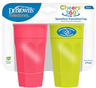 Dr. Brown's Cheers 360 Spoutless Training Cup, 9m+, 10 Ounce, Pink/Turquoise, 2 Count