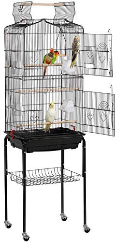 Yaheetech Cage Oiseau sur Pied Voliere Oiseaux Interieur Decorative 46 x 35 x 162,5 cm Toit Ouvert pour Perruche Calopsitte Canari avec Support Détachable