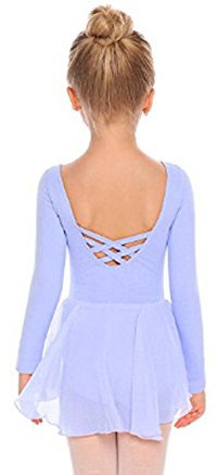 Beyove Mädchen Ballettkleidung Rückenfrei Ballettkleid Baumwolle Langarm Balletttrikot Ballettanzug Kinder Tanzkleid Tanzbody mit Rock Tütü Blau 120