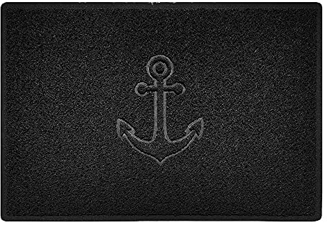 Nicoman Anchor Embossed Shape Door Mat Dirt-Trapper Washable Barrier Doormat-(Use Indoor or Sheltered Outdoor)-(90x60cm/3x2ft,Large) Black