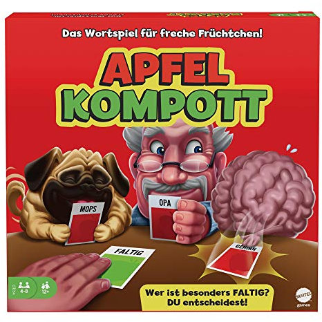 Mattel Games GTJ54 - Apfelkompott Kartenspiel, verrücktes Partyspiel ab 12 Jahren, 4-10 Spieler