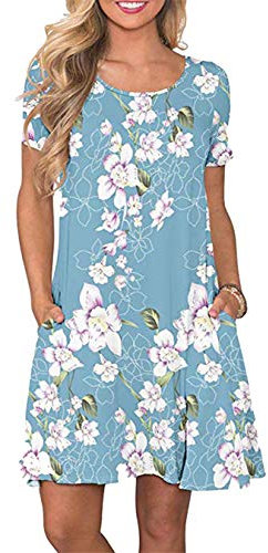 TYQQU Damen Kleid Freizeitkleid Mehrfarbiges MiniKleid Kurzarm Taschen Kleid BlumenKleid Sommer Plus Size Blau Lilie 5XL