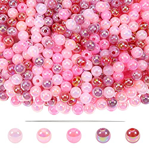 TOAOB 1000pcs Perles de Plastique Nacrées Rondes Thème Rose Imitation Perles de Spaceur 6mm pour DIY Artisanat Colliers Bracelets Boucles D'oreilles Fabrication de Bijoux