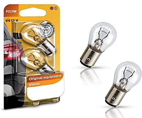 2x Philips P21/5W 12V BAY15d 12499B2 Vision - mehr Licht Weiß Parklicht Rückfahrlicht Bremslicht Hecklicht Ersatz Halogen Lampe E-geprüft
