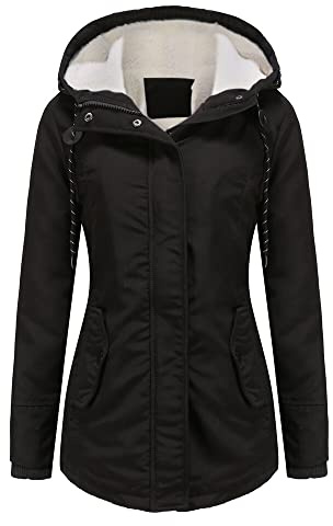 YYNUDA Femme Hiver Parka à Capuche Manteau Hiver Chaud à Capuche Veste Long Noir XL