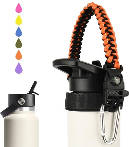 Miracredo Paracord Handle for New Hydro Flask 2.0 & 3.0 Wide Mouth Water Bottle with Rubber Ring and Carabiner, Easy Carry Strap Holder for Hydro Flask Water Bottle, Fit 64oz Hydroflask