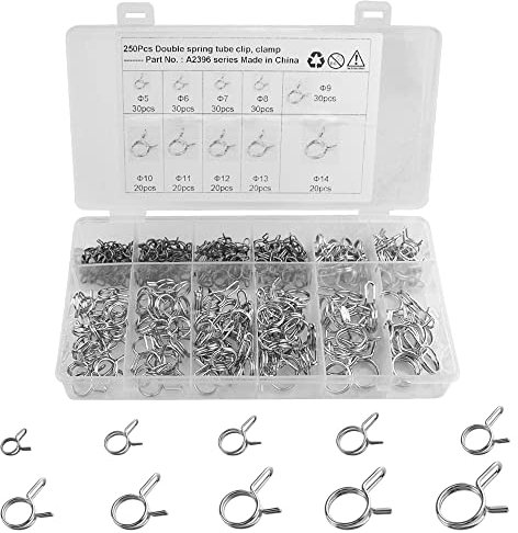 WMYCONGCONG Kit de 250 colliers de serrage à ressort pour tuyau de carburant à double fil, pour moto et VTT, 5-14 mm