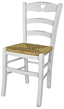t m c s Stühl Cuore für Küche und Esszimmer, Robuste Struktur aus lackiertem Buchenholz im Shabby Chic Stil, handwerklich antik behandelt und Sitzfläche aus Stroh