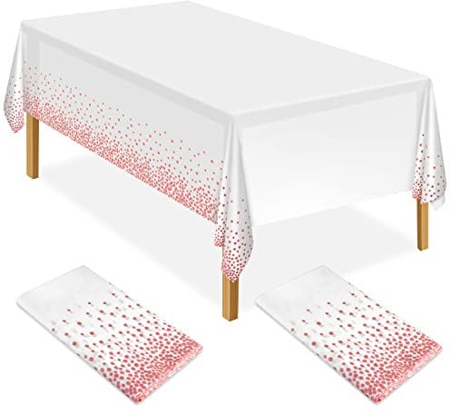 ELECLAND Party-Tischdecke aus Kunststoff, 137 x 274 cm, rotgoldene Punkte, Konfetti-Tischdecke, rechteckig, Party-Tischdecke für Picknick, Babyparty, Hochzeit, Geburtstag, Dekoration, 2 Stück