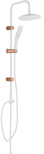 ADGO Alanis Duschsäule ohne Batterie, Duschset, Duschkopf mit Schlauch, Duschsystem, Regenduschset mit Kopfbrausen Rund, Regendusche, Duschstange und Duscharmatur, Dusch Armaturen Wand (Weiß/Roségold)