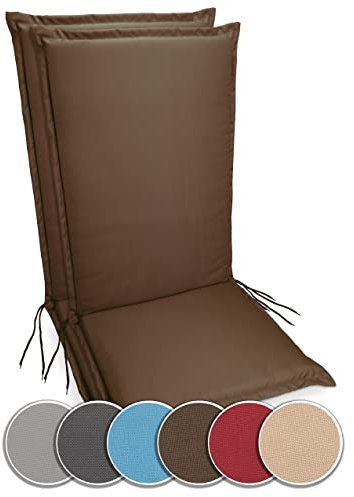 sunnypillow 2er Set Hochlehner Auflagen Wasserdicht 120 x 50 - Polsterauflage extra Dicke 9cm - Sitzauflagen für Gartenmöbel, Sitzpolster für Gartenstuhl - Sitzkissen Outdoor - Stuhlauflage Braun