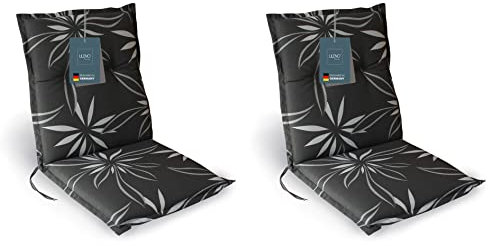 LILENO HOME Gartenstuhl Auflagen als [2er Set - Niedriglehner] in Blume Anthrazit-Weiß - Bequeme Liegen als Sitzauflagen für Gartenmöbel - Stuhlkissen für Gartenstühle und Klappstühle